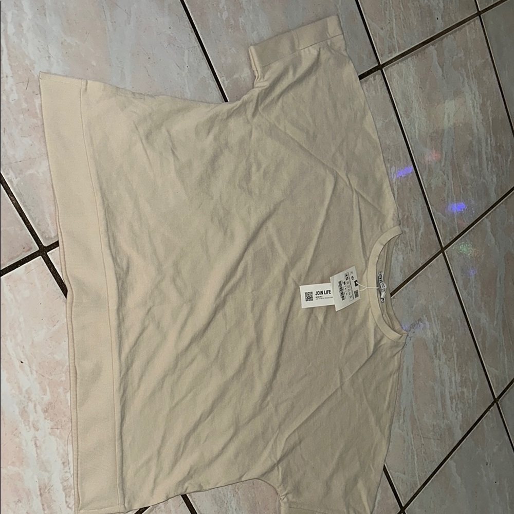 Neutral Crewneck Short Sleeve Top - Cream